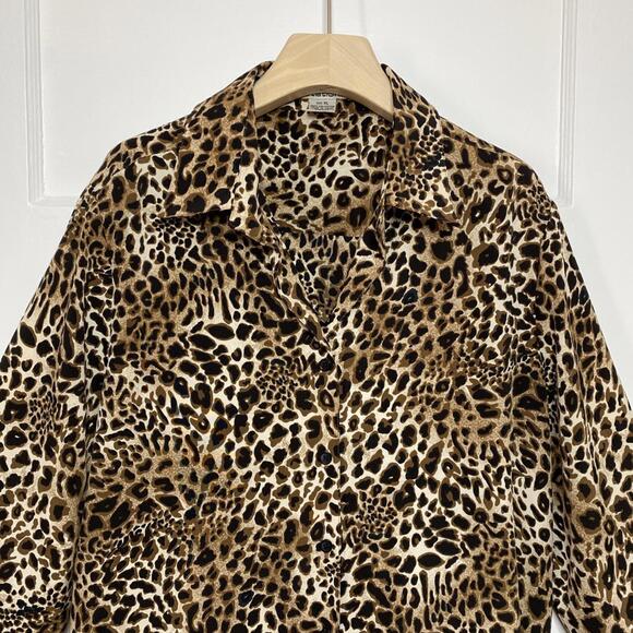 Notations Leopard Print Button-Up Shirt Womens XL Classic City Maximalist Preppy - Picture 2 of 11